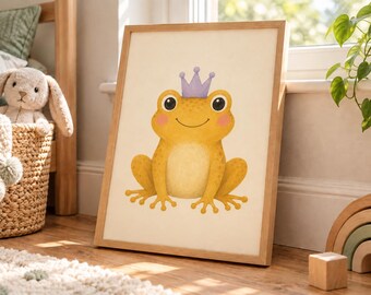 Frog Prince Nursery Print, Yellow Frog Wall Art (Digital Download)