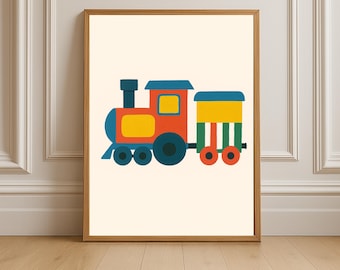 Colorful Train Wall Art Printable | Nursery Transportation Decor | Kids Room Digital Download