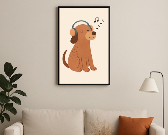 Music-loving Dog Nursery Wall Art – Headphone Dog Print – Puppy