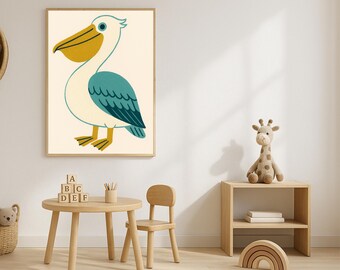 Pelican Nursery Art Print – Coastal Kids Room Decor (Digital Download)