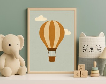 Hot Air Balloon Nursery Print | Minimalist Balloon Wall Art | Digital Download for Kids Room
