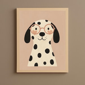 Dalmatian Dog Wall Art, Glasses Puppy Printable, Nursery Dog Decor, Toddler Room Animal Poster, Cute Dog Digital Download
