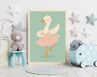 Ballerina Swan Nursery Print: Pastel Ballet Animal Art (Digital Download)