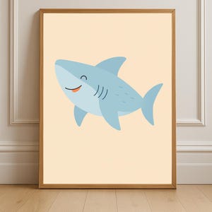 Smiling Shark Wall Art – Cute Ocean Nursery Digital Print | Baby Shark Poster for Kids Room | Instant Download