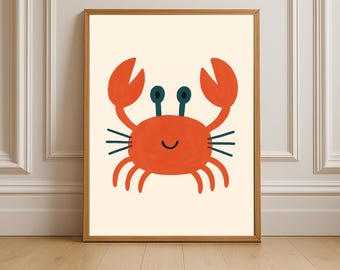 Crab Nursery Print, Retro Coastal Sea Life Art (Instant Download)