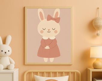 Bunny Girl Nursery Art: Pastel Rabbit Print (Digital Download)