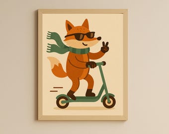 Scooter Fox Nursery Print: Kids Room Decor (Instant Download)