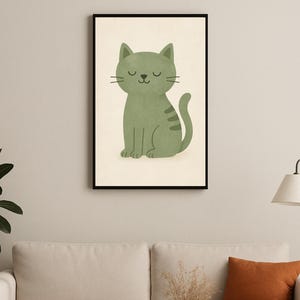 Sage Green Cat Nursery Wall Art – Cute Kitten Printable, Minimalist Kids Room Decor, Digital Download0