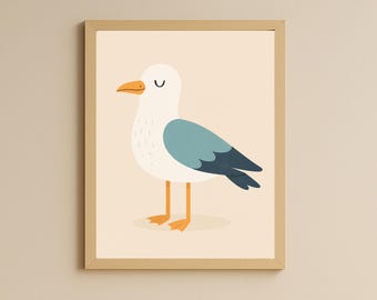 Seagull Nursery Print: Minimalist Ocean Bird Art (Digital Download)