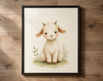Baby Goat Nursery Art, Watercolor Farm Animal Print (Digital Download)