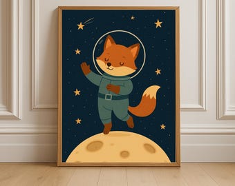 Astronaut Fox Nursery Print: Space Animal Art (Digital Download)