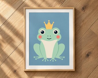 Frog Prince Nursery Wall Art, Frog Printable, Fairytale Kids Room Decor