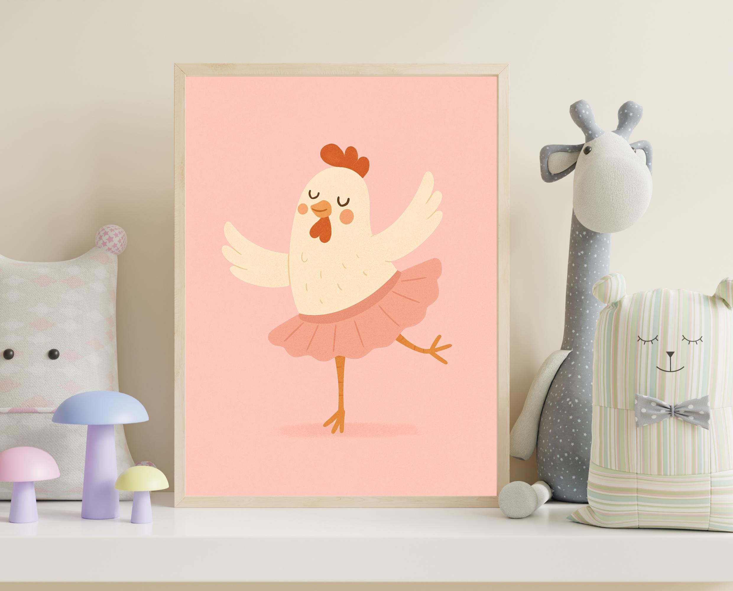 pink chicken ballerina dress Close up on our Ballet Slipper Print!  The Amma Dress in Ballet  Slippers is ready for twirls and pirouettes, with a sweet satin ribbon trim  and ruffle cuffs!