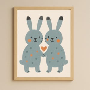 Bunny Love Nursery Print – Printable Rabbit Wall Art, Gender Neutral Kids Room Decor, Instant Download