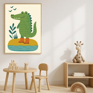 Crocodile Nursery Wall Art, Alligator Printable, Kids Room & Playroom Decor, Jungle Animal Poster, Gender Neutral, Instant Download