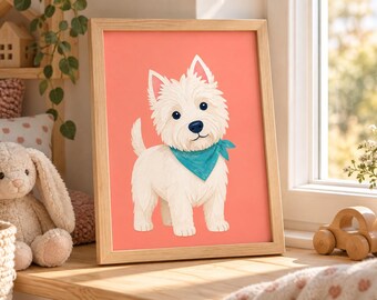 Westie Dog Wall Art, White Terrier Nursery Print, Puppy Kids Room Decor