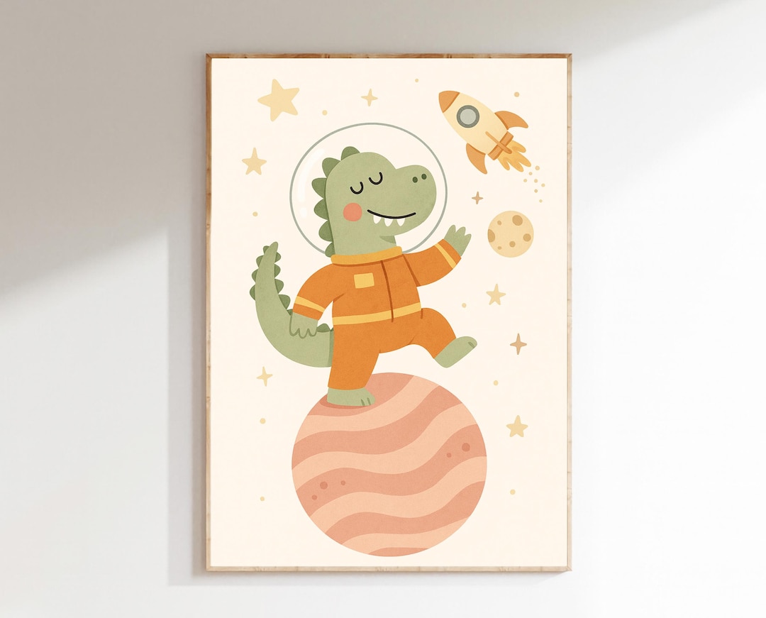 Astronaut Dinosaur Wall Art – Space Adventure Nursery Printable | Outer ...