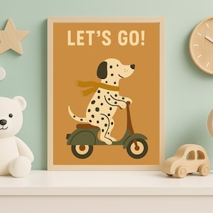 Dalmatian Scooter Print: Playful Dog Wall Art for Kids Room (Digital Download)