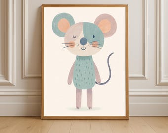 Pastel Mouse Nursery Print – Whimsical Kids Wall Art (Digital Download)