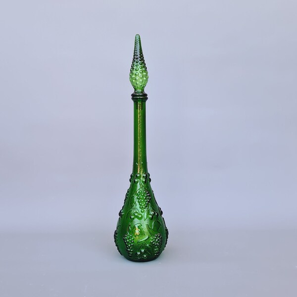 Vintage Italian glass Empoli green genie bottle decanter  ++