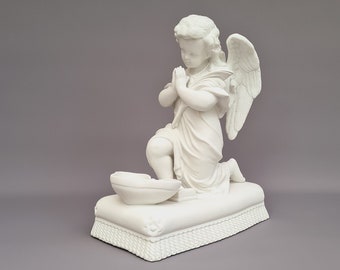 Vintage white porcelain praying Guardian Angel statue with the Holy water font ++