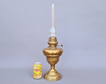 Lampe à pétrole ancienne en laiton, Lempereur & Bernard, Belge ++