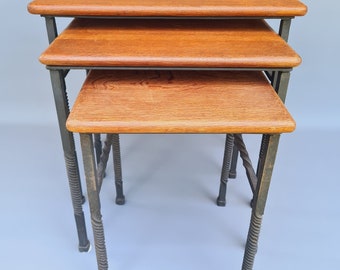 Beautiful set oak / iron side tables, nice quality ++