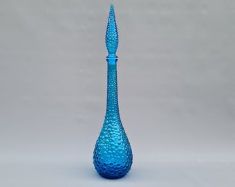 Vintage Italian glass Empoli blue genie bottle decanter  ++