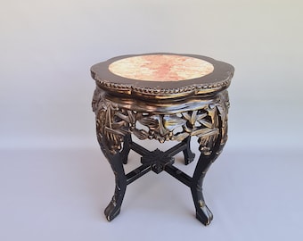 Beautiful small wooden Chinese table with marble top  ++