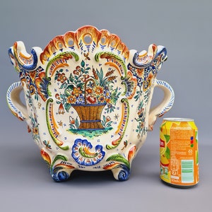 Porcelain French planter jardiniere, signed R. Delarue ++