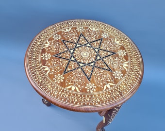 Anglo-Indian rosewood side table, elephant legs and elaborate bone inlay ++