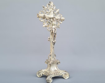 Standing antique religious Jesus Christ cross altar / table altar crucifix ++