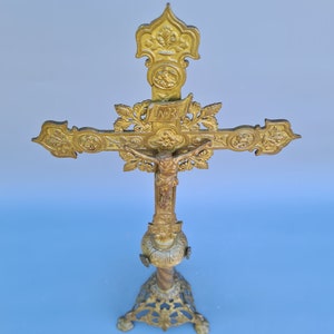 Antique French church altar cross crucifix - Church Cross * Corpus Christi - Standing Cross - Table Cross - Standing Crucifix ++