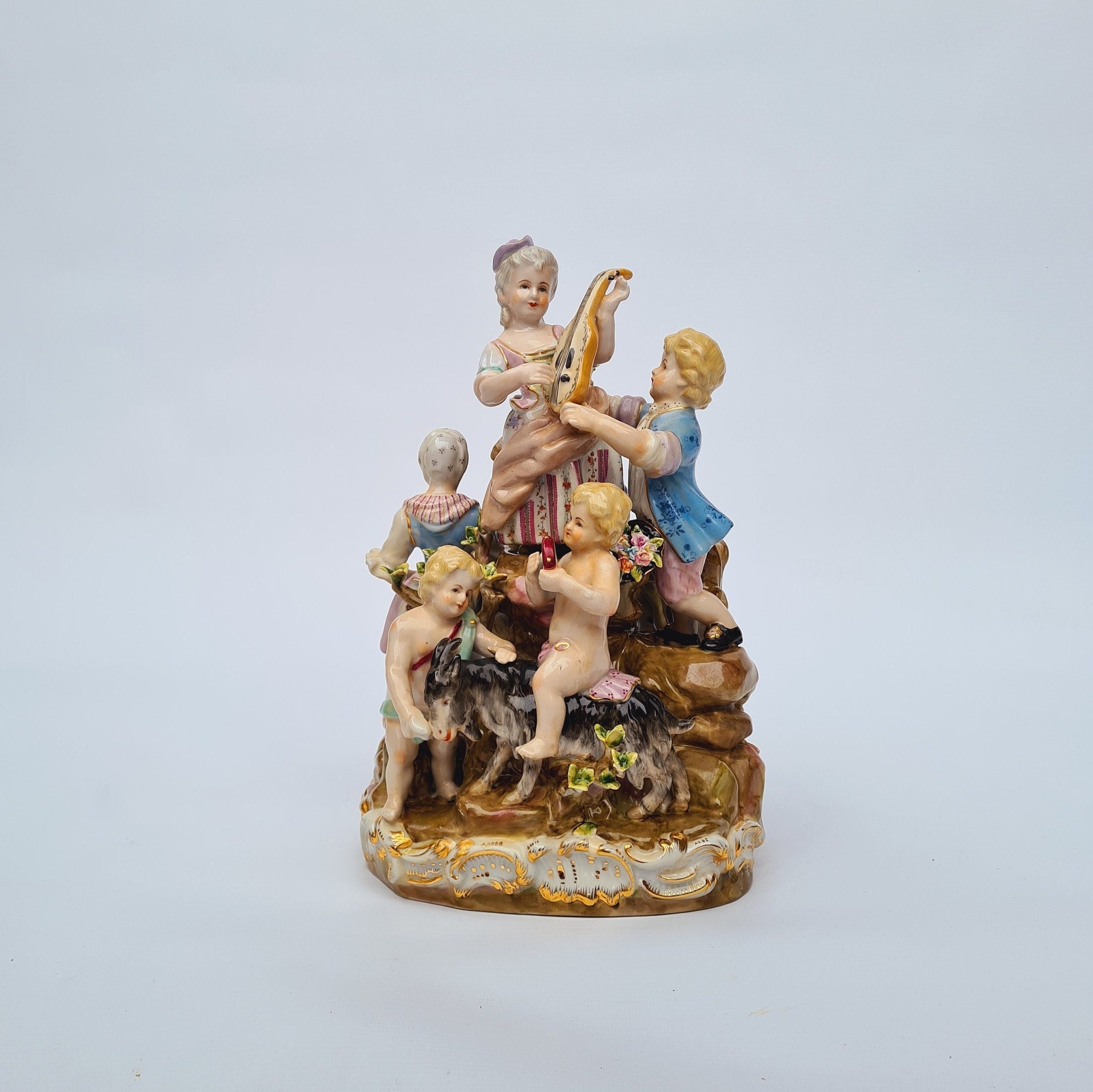 Large Elegant Porcelain Baroque Group, Meissen Style by R.B.
