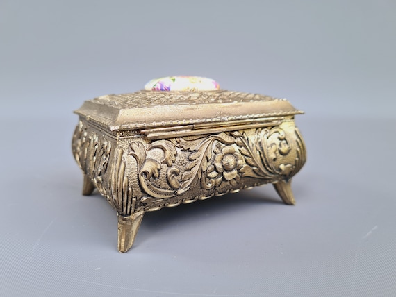 Rare Jewelry Box With Porcelain Medallion, Victorian Style