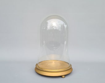 Petit globe en forme de globe victorien ancien rond en verre soufflé à la main en forme de dôme sur un socle en bois, hauteur totale = 33,5 cm (13,19 pouces) ++