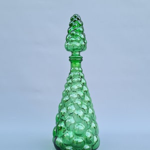 Vintage Italian glass Empoli green genie bottle decanter  ++