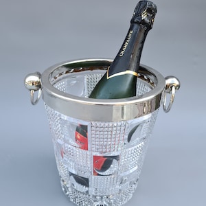 Exceptional vintage crystal  champagne bucket with silver plated details ++