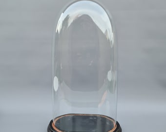 Large Antique Victorian oval hand blown glass globe dome on wooden base, height total= 61 cm (24,01 inches) ++