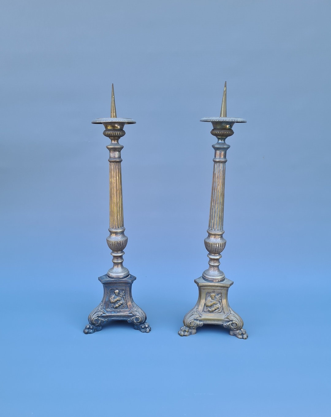 Set Old Large Brass Candlesticks Etsy