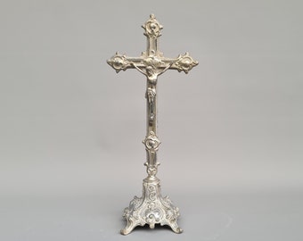 Staande antieke religieuze Jezus Christus kruisaltaar / tafelaltaar kruisbeeld++