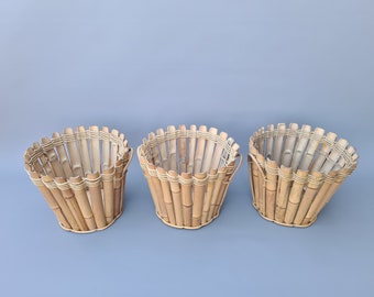 Set of three French 1960s bamboo planters ++