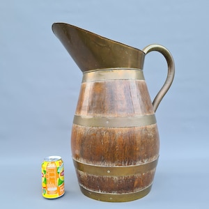Antique French large oak & brass bound jug ++