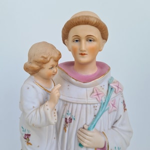 Large porcelain Saint Anthony of lisbon or St. Anthony de padua and baby Jesus catholic church statue ++