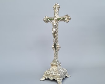 Standing antique religious Jesus Christ cross altar / table altar crucifix ++