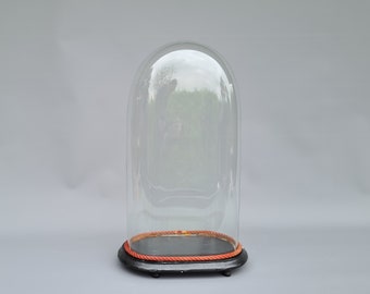 Antike viktorianische ovale Kugelkuppel aus mundgeblasenem Glas auf Holzsockel, Gesamthöhe = 51,5 cm (20,27 Zoll) ++