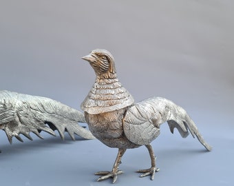 Beautiful pair of two brass pheasant figurines, extra large ++