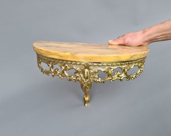 Vintage Italian brass console with marble top, Louis XV style ++