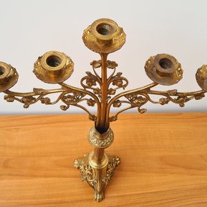 Antique large brass candelabra / candlestick / church candlestick, Gothic style ++