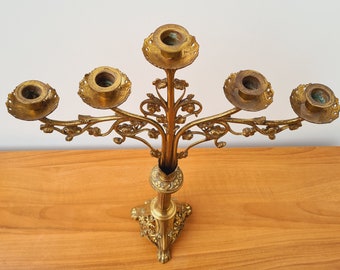 Antique large brass candelabra / candlestick / church candlestick, Gothic style ++